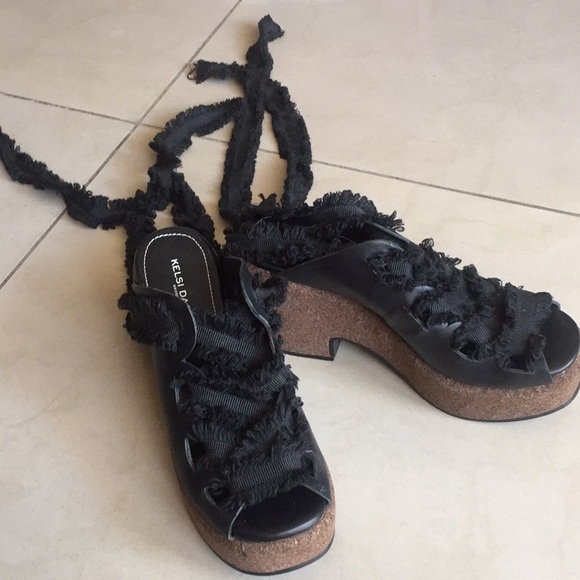 NWOT Kelsi Dagger platform lace up blk cork shoe 6 - Picture 1 of 5